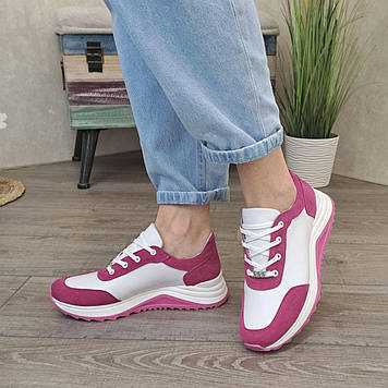 Кросівки жіночі комбіновані на шнурівці. Колір фуксія, білий. 39 розмір