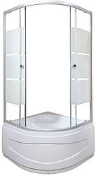 Душова кабіна 90х90 см напівкругла на глибокому піддоні матове загартоване з малюнком скло 4 мм