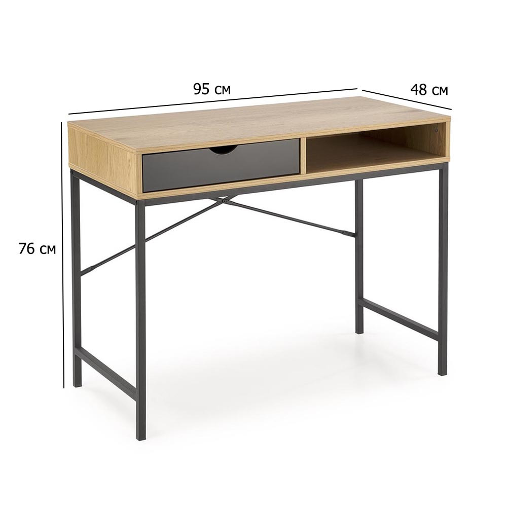 Письмовий стіл у стилі лофт B-50 95х48 см дуб золотий на чорних металевих ніжках у кімнату, фото 1