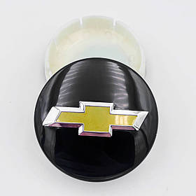 Ковпачки (заглушки) на литі диски CHEVROLET (Шевроле) 63 мм Чорні, Жовтий логотип