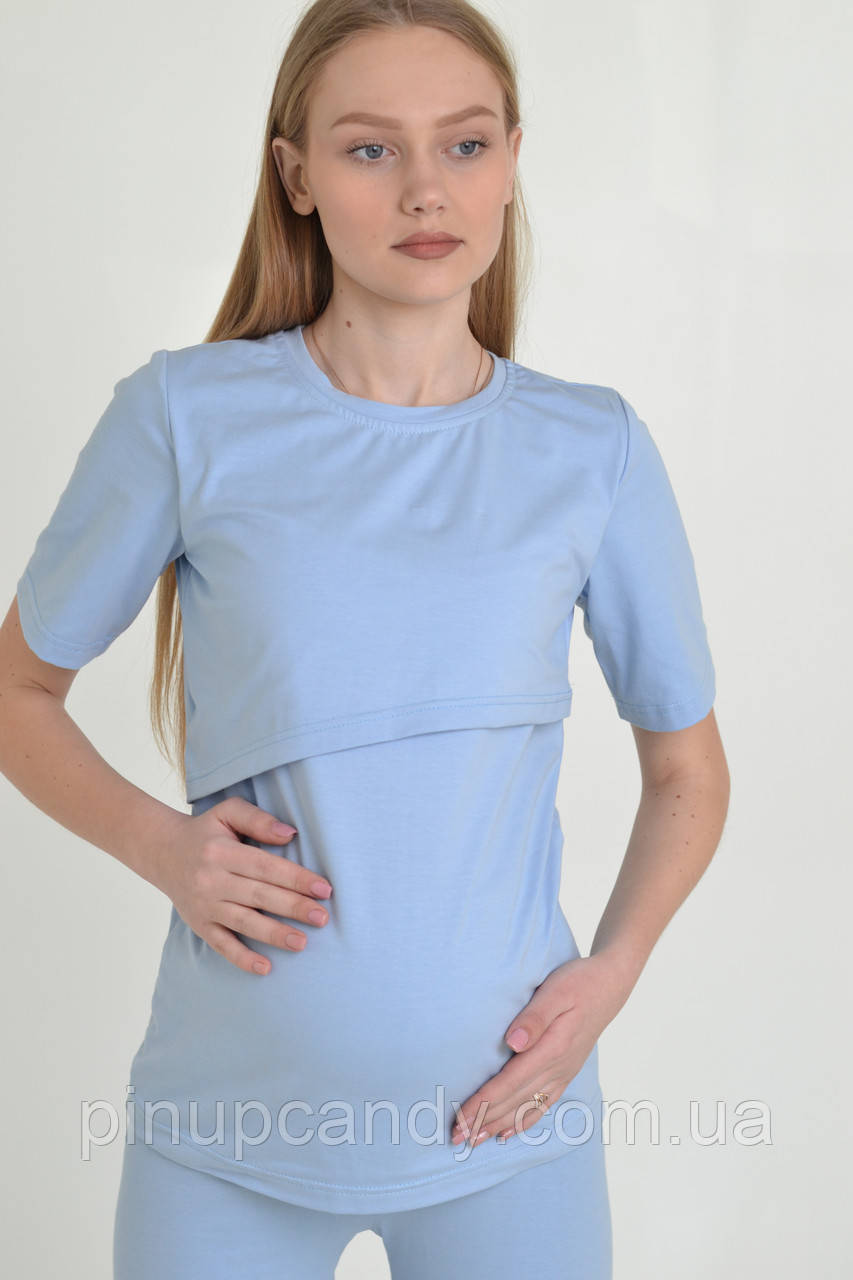 Футболка для вагітних і годуючих мам Lara бавовна блакитна (розміри: 42-56), фото 1