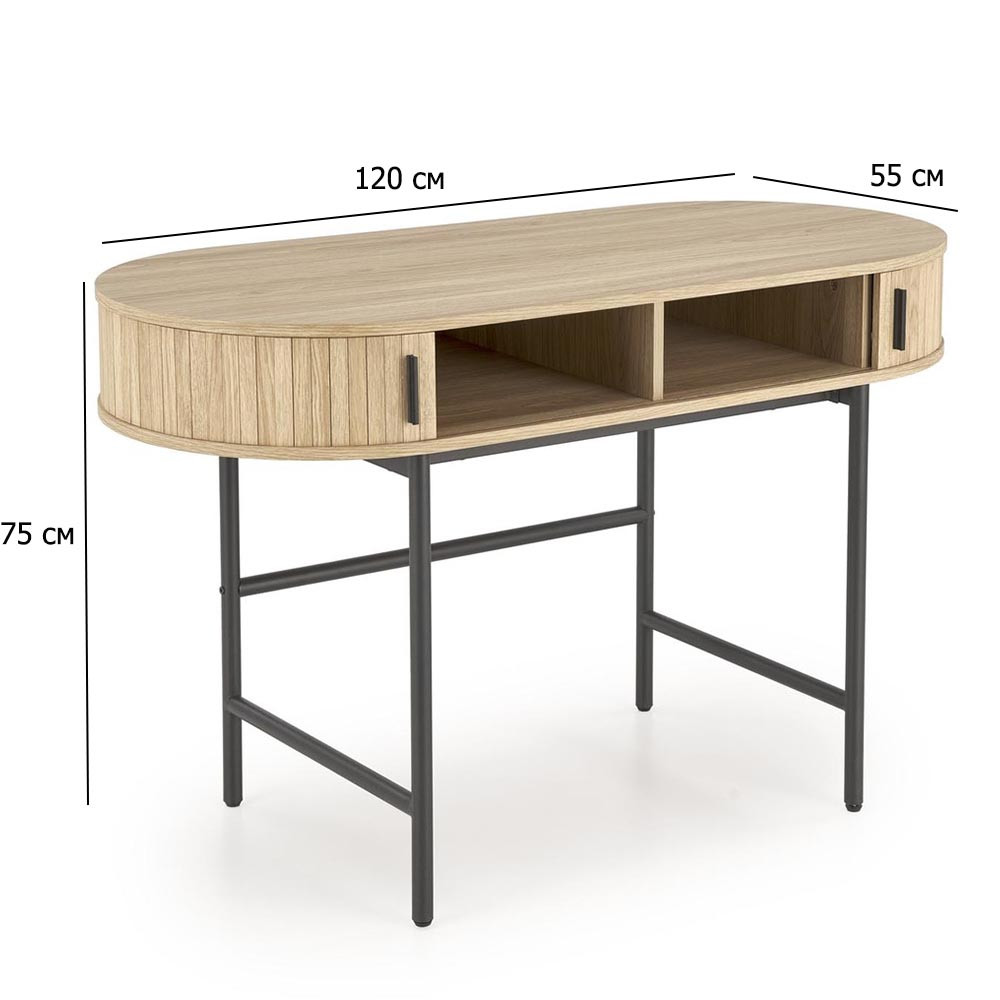 Овальний письмовий стіл B-51 120х55 см натуральний із чорними металевими ніжками у вітальню, фото 1