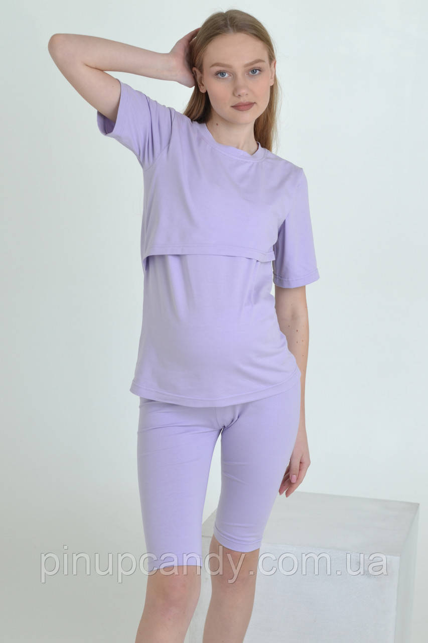 Футболка для вагітних і годуючих мам Lara бавовна лаванда фіолетова (розміри: 42-56), фото 1