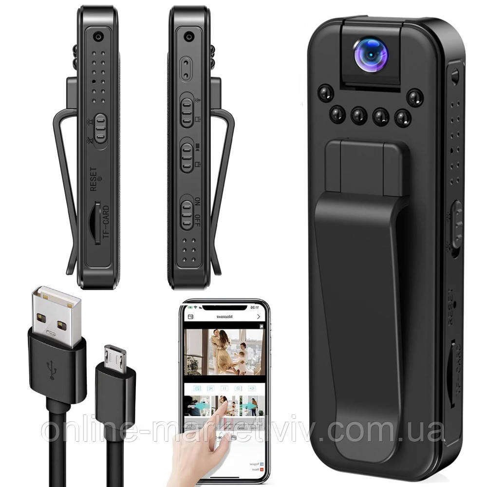 Міні відеокамера 1080P Full HD, NO109-110 / Боді камера / Бездротова міні камера з кліпсою, фото 1