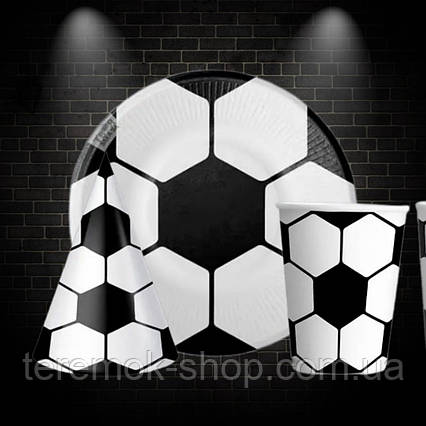 Набір одноразовий посуд Футбол, дитячий посуд 10 тарілок 10 стаканчиків 10 ковпачків