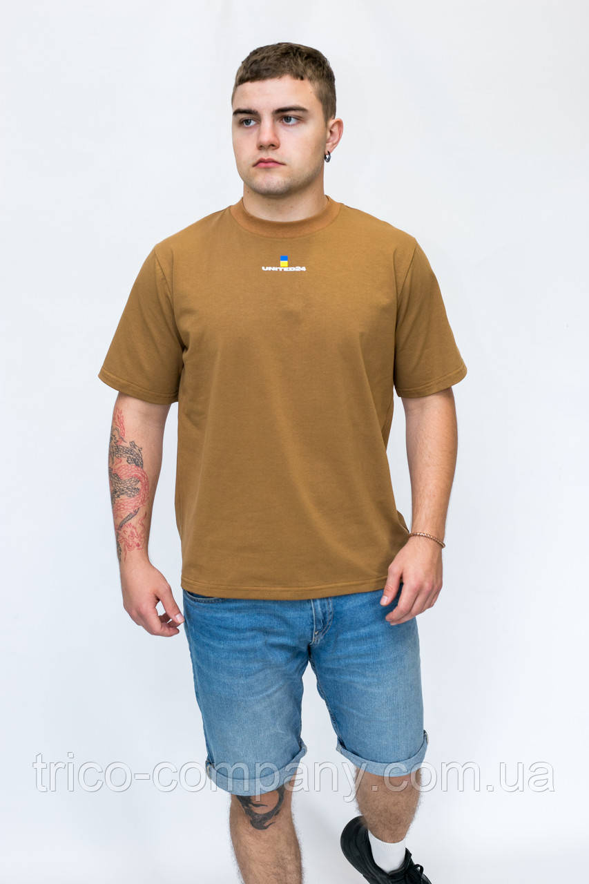 Чоловіча футболка койот з логотипом (оверсайс) розміри S,M,L,XL,XXL