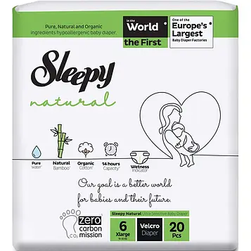 Підгузки дитячі Sleepy Natural Diaper XL 6  (15-25 кг) 20  шт