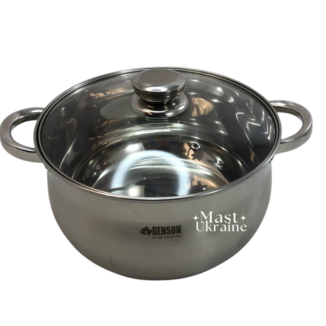 Каструля з кришкою 8,0 літр — BN-600, сталева, фото 1