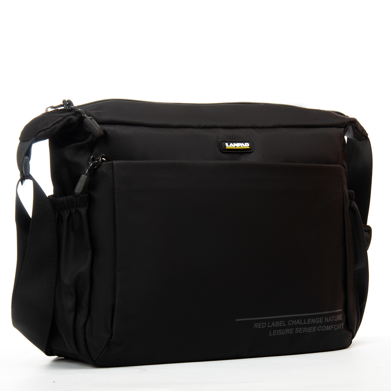 Сумка чоловіча тканинна через плече чорна текстильна під документи А4 з двома кишенями на блискавці Lanpad 8620