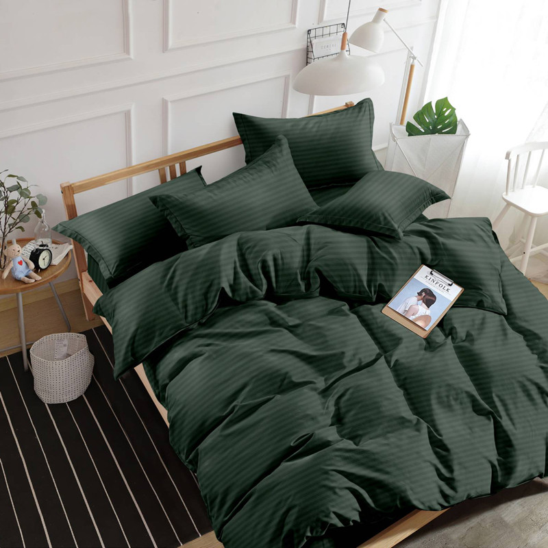 Тканина 240 см для постільного темно-зеленого кольору Страйп-сатин смужка однотонна 100% бавовна, у рулоні (60 м)