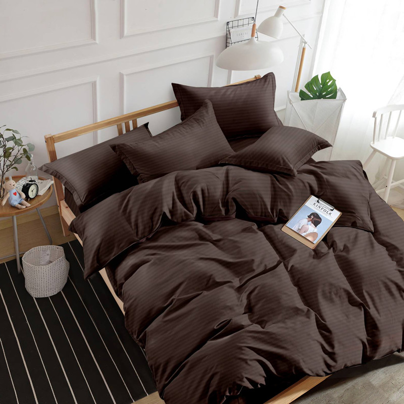 Бавовняна тканина 240 см для постільної білизни Страйп-сатин смуга однотонний коричневий у рулоні (60 м)