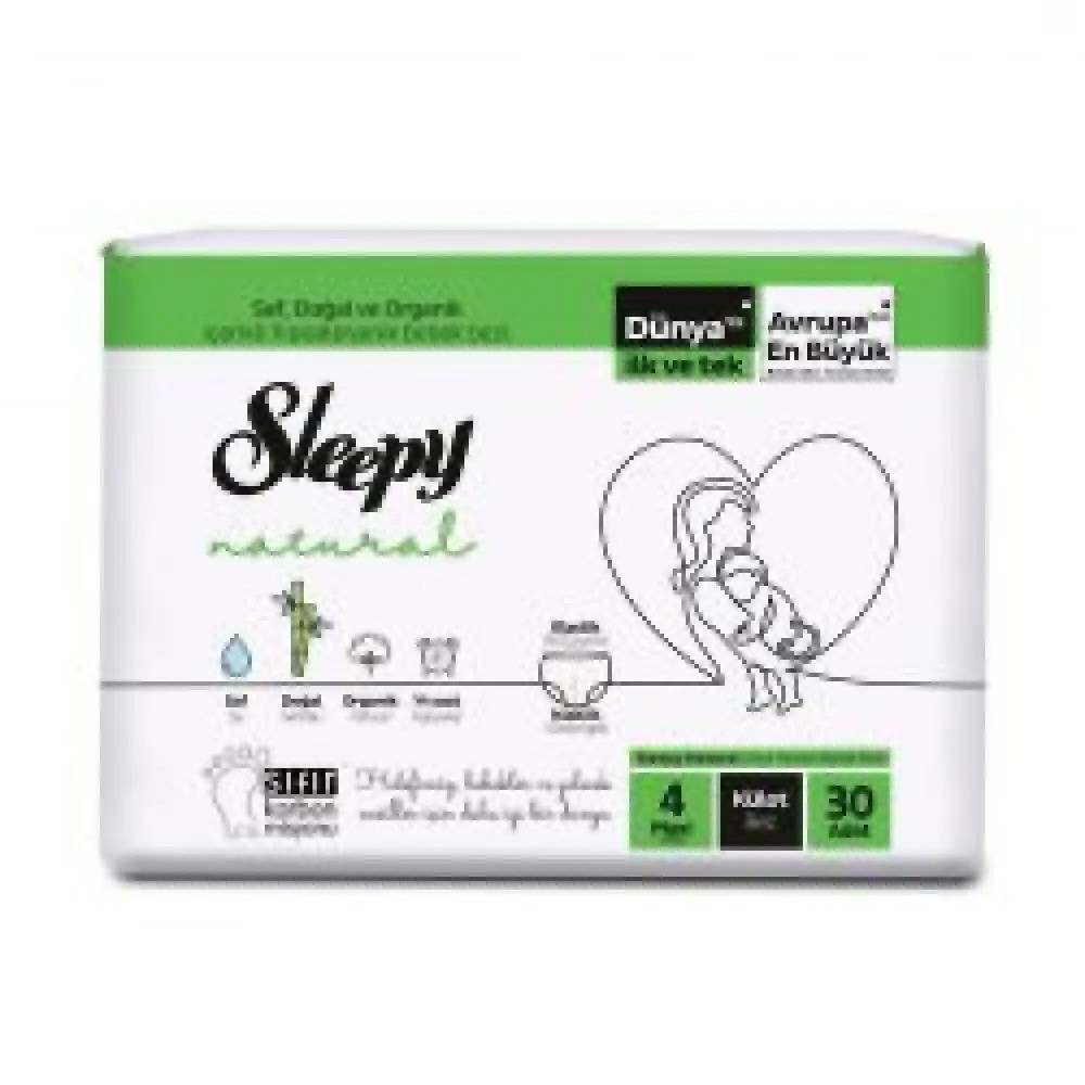Підгузки-трусики дитячі Sleepy Natural maxi 4 7-14 кг 30 шт / Памперси трусиками для дітей гіпоалергенні