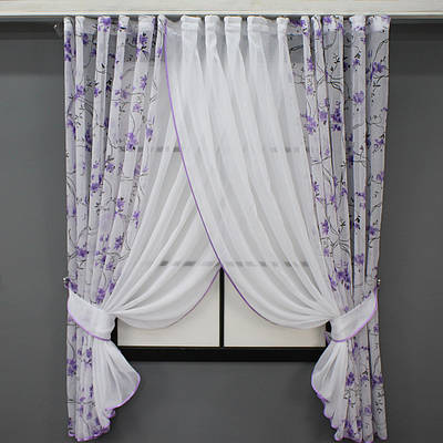 Кухонний комплект (400х170см.), шторки з підв'язками. Колір бузковий з білим. Код 111к 52-0898