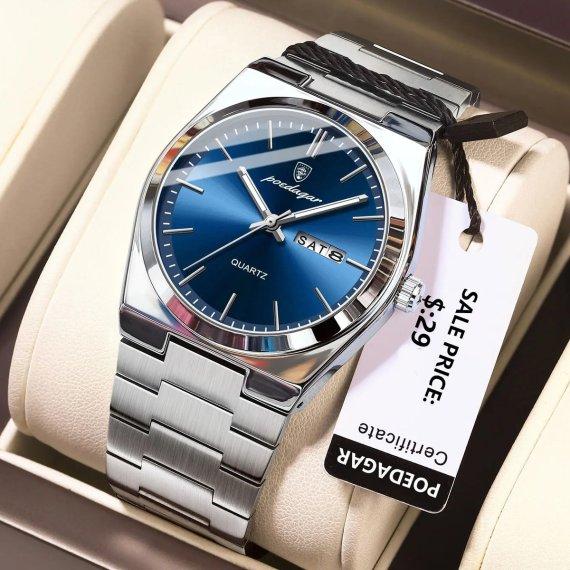 Чоловічий наручний кварцовий годинник Poedagar Teodor (Сріблястий), фото 1