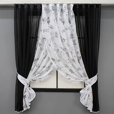 Кухонний комплект (400х170см.), шторки з підв'язками. Колір чорний з білим. Код 111к 52-0899