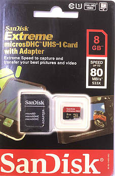Картка пам'яті SanDisk micro SD 8 GB Class 10 + адаптер
