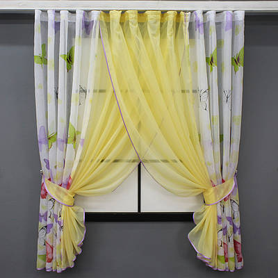 Кухонний комплект (400х170см.), шторки з підв'язками. Колір різнобарвний з жовтим. Код 111к 52-0900
