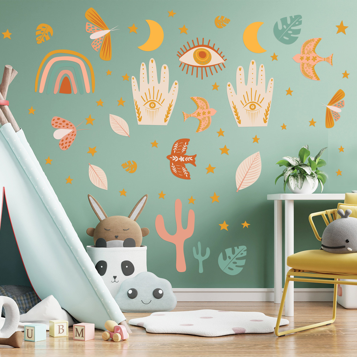 Акварельні ПВХ наклейки Символи життя Птах Веселка Дерево Око Набір М 1000х500 мм матова