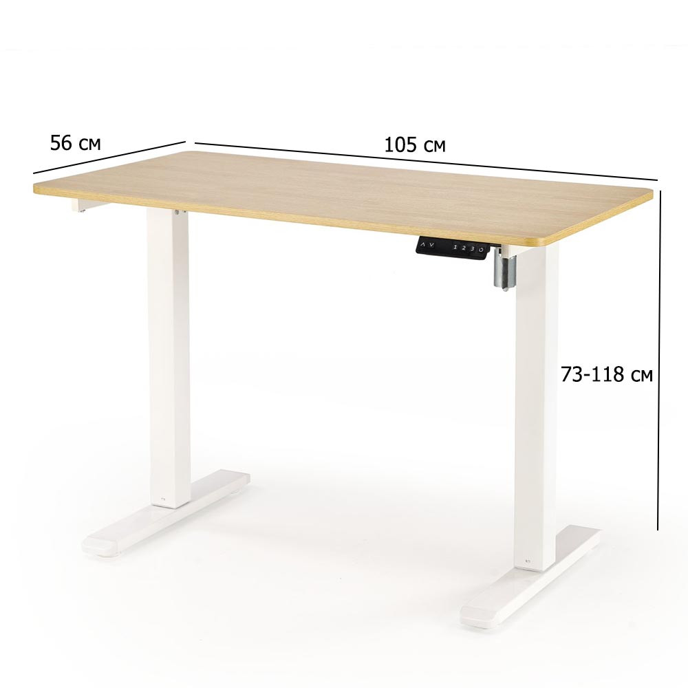 Стіл регульований по висоті з електроприводом B-53 105х56 см дуб золотий на білих ніжках, фото 1