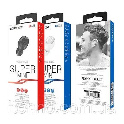 Гарнітура Borofone BC28 Shiny sound mini Bluetooth V5.0 (Чорний), фото 1