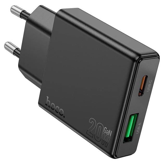 Мережевий адаптер Hoco N38 Delgado dual port PD20W+QC3.0 (Чорний)