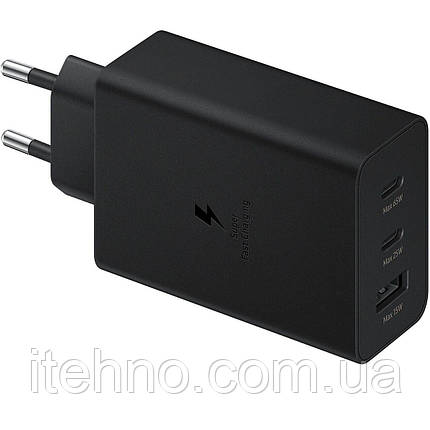 Мережевий адаптер Samsung 65W Trio 2USB-C + USB Premium quality Original Series 1:1 (Чорний), фото 1