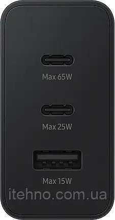 Мережевий адаптер Samsung 65W Trio 2USB-C + USB Premium quality Original Series 1:1 (Чорний), фото 3
