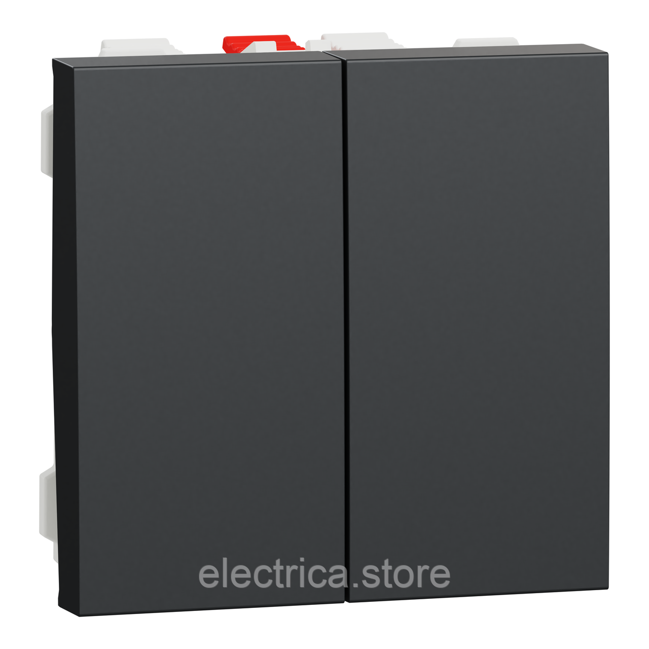 Вимикач 2-клавішний прохідний 2 модулі Unica New антрацит NU321354, фото 1