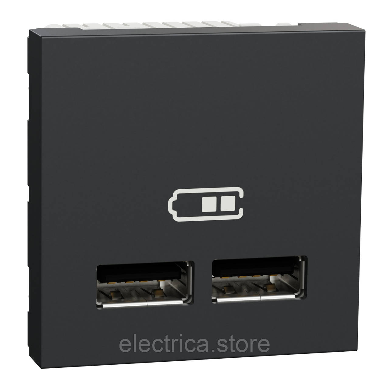 USB розетка тип A 2.1А 2 модулі Unica New антрацит NU341854, фото 1