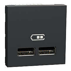 USB розетка тип A 2.1А 2 модулі Unica New антрацит NU341854