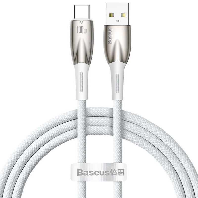 USB кабель Baseus Glimmer Series Fast Charging Data Cable USB для Type-C 100W 1m (CADH00040), Білий, фото 1