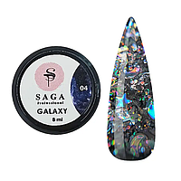 SAGA Galaxy glitter №04 прозорий з голографічними півмісяцями, зірками та шестигранниками, 8мл