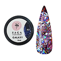 SAGA Galaxy glitter №02 прозорий з рожевими голографічними блискітками, 8мл
