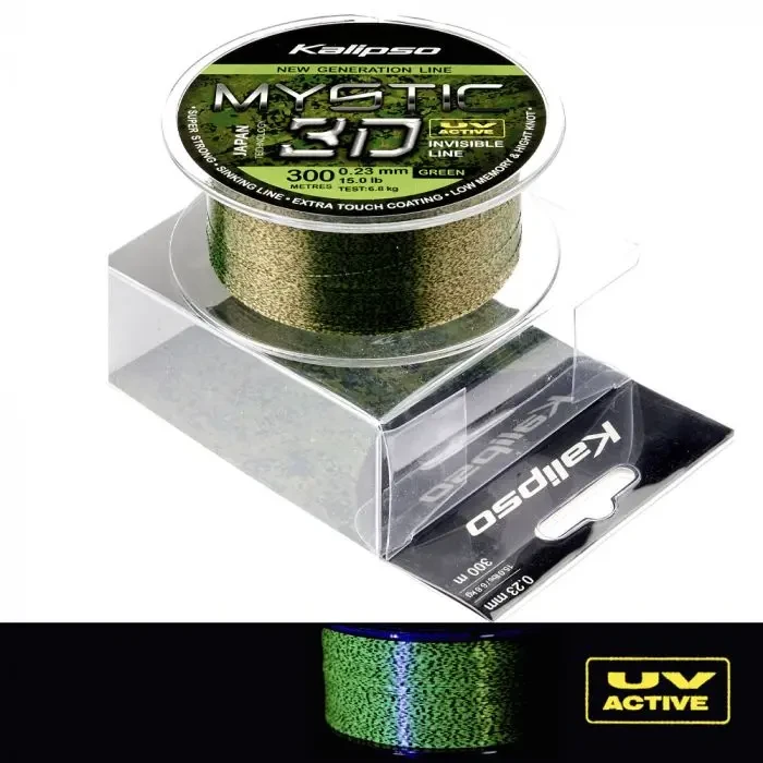 Волосінь Kalipso Mystic 3D Amber 300м 0.35мм/7.5кг (UV ACTIVE) (зелено-чорна, підсвічується UV)