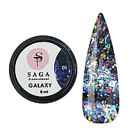 SAGA Galaxy glitter №01 прозорий з голографічними сріблястими блискітками, 8мл