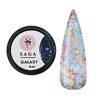 SAGA Galaxy glitter №13 прозорий із голографічними кораловими та салатовими блискітками, 8мл