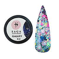 SAGA Galaxy glitter №12 прозорий із голографічними різнокольоровими блискітками, 8мл