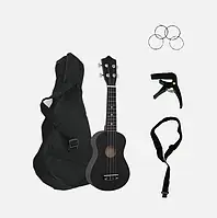 Набір Укулеле сопрано (black) + чохол + ремінь + каподастр + струни
