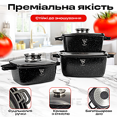 Набір посуду каструлі з мармуровим покриттям Top Kitchen TК00025 для індукції для кухні каструлі з товстим дном для кухні, фото 3