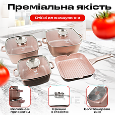 Набір посуду зі сковородою з гранітним покриттям Top Kitchen TK000103 7 предметів для індукційної плити, фото 5