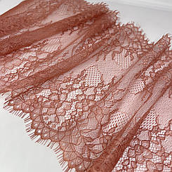 Мереживо шантільї "Хоста" нееластичне світлий теракотовий з квітами 23 см. ( купон 1,5 м.)