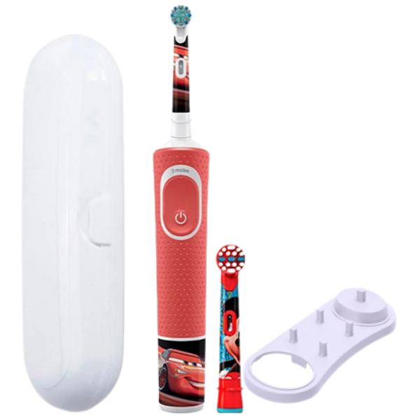 Електрична зубна щітка Oral-B Vitality Kids D100.413.2K Extra Soft Cars (Тачки) Red Для дітей (2 нас.) (Футляр, підставка)