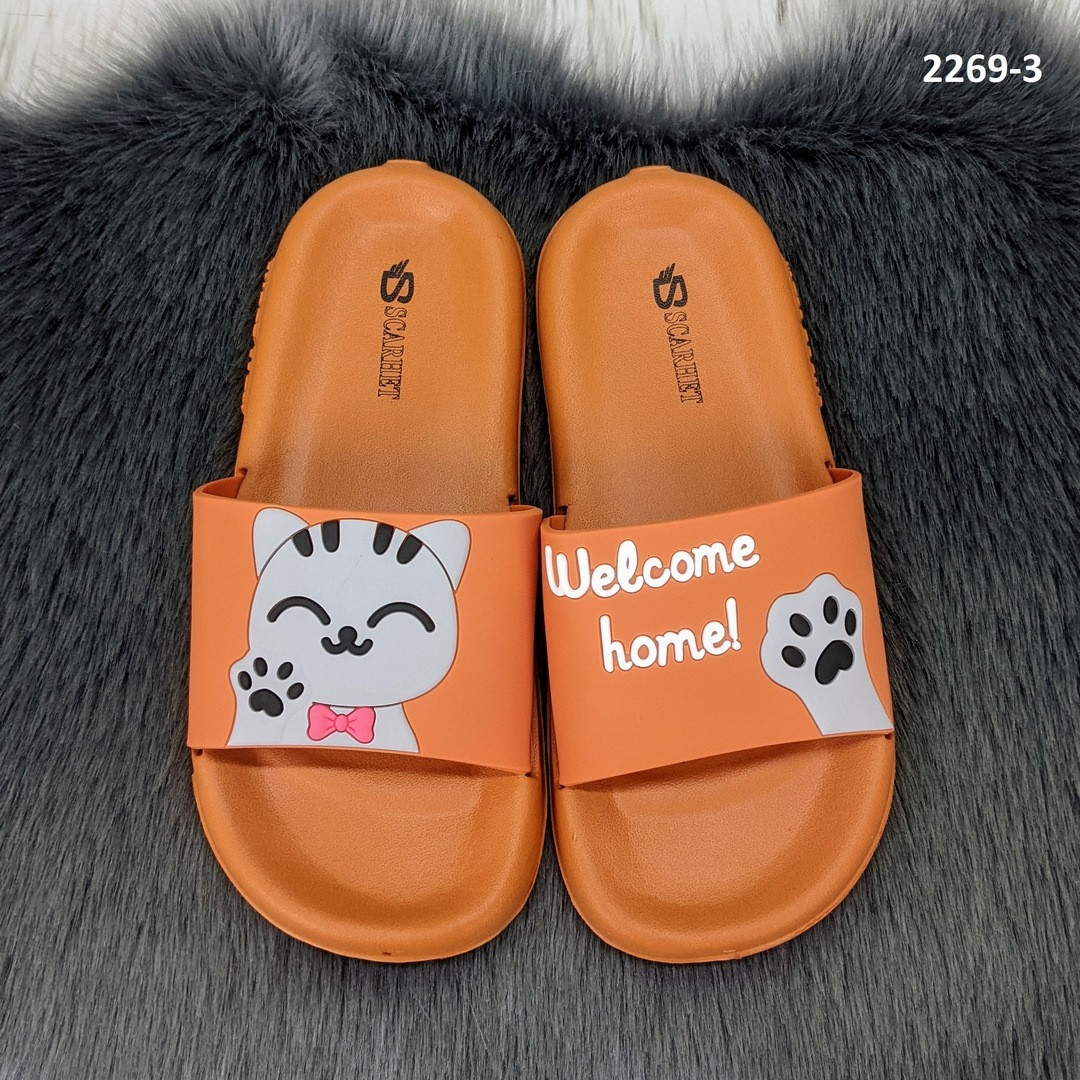Шльопанці жіночі сланці з котиками силіконові на пінці помаранчевий 2269_3