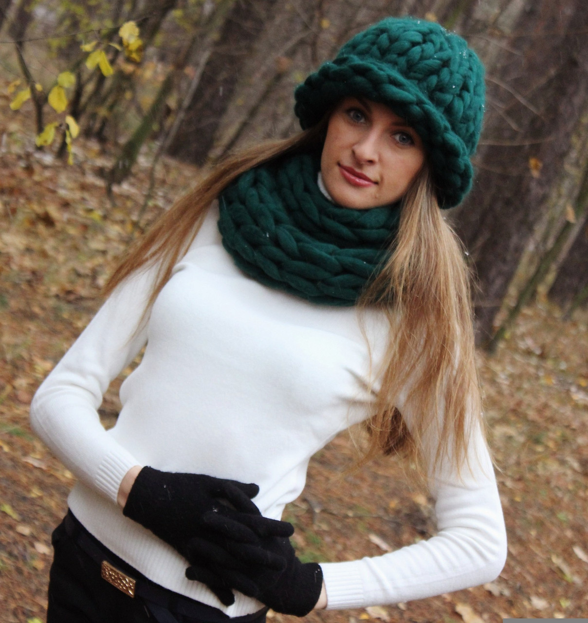 Шапка і снуд з великої пряжі. Ручна робота. 100% вовна мериноса. Зимова шапка. Шапочка., фото 1