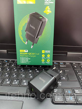 Мережевий адаптер Hoco N28 Founder PD20W+QC3.0 Швидка зарядка (Чорний), фото 1