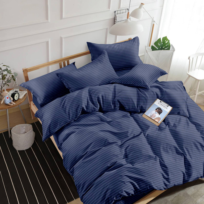 Бавовняна тканина 240 см для постільної білизни, однотонний страйп-сатин смужка синього кольору, у рулоні (60 м)