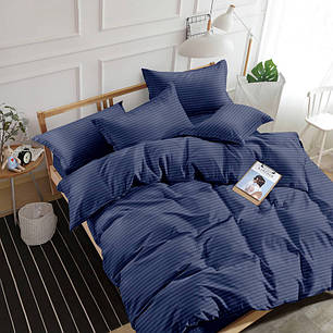 Бавовняна тканина 240 см для постільної білизни, однотонний страйп-сатин смужка синього кольору, у рулоні (60 м), фото 1