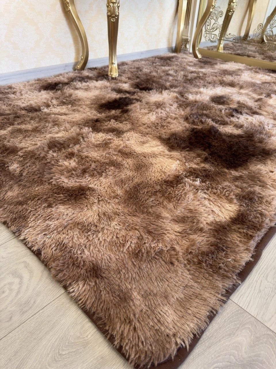 Хутряний ворсистий м'який килимок "Трівка" 200х90 см коричневий, фото 1