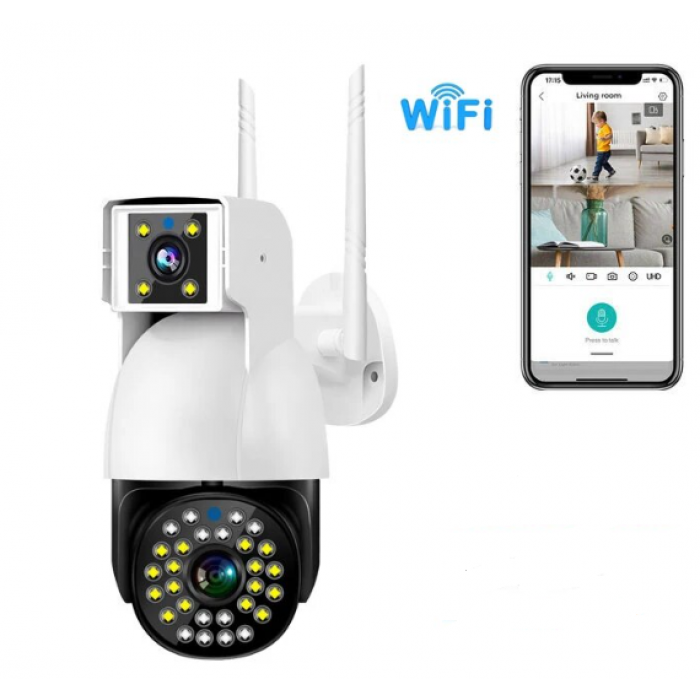 Камера відеоспостереження двооб'ємна вулична поворотна SC-01 Wi-FI IP 360/90 V380PRO 2+2.0mp