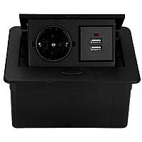 Меблева розетка 230V 16А IP20 з 2 USB  Чорний